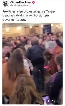 EPIC! Texas Patriots Toss Screaming Pro-Gaza Clown from Gov. Abbott Event (1)